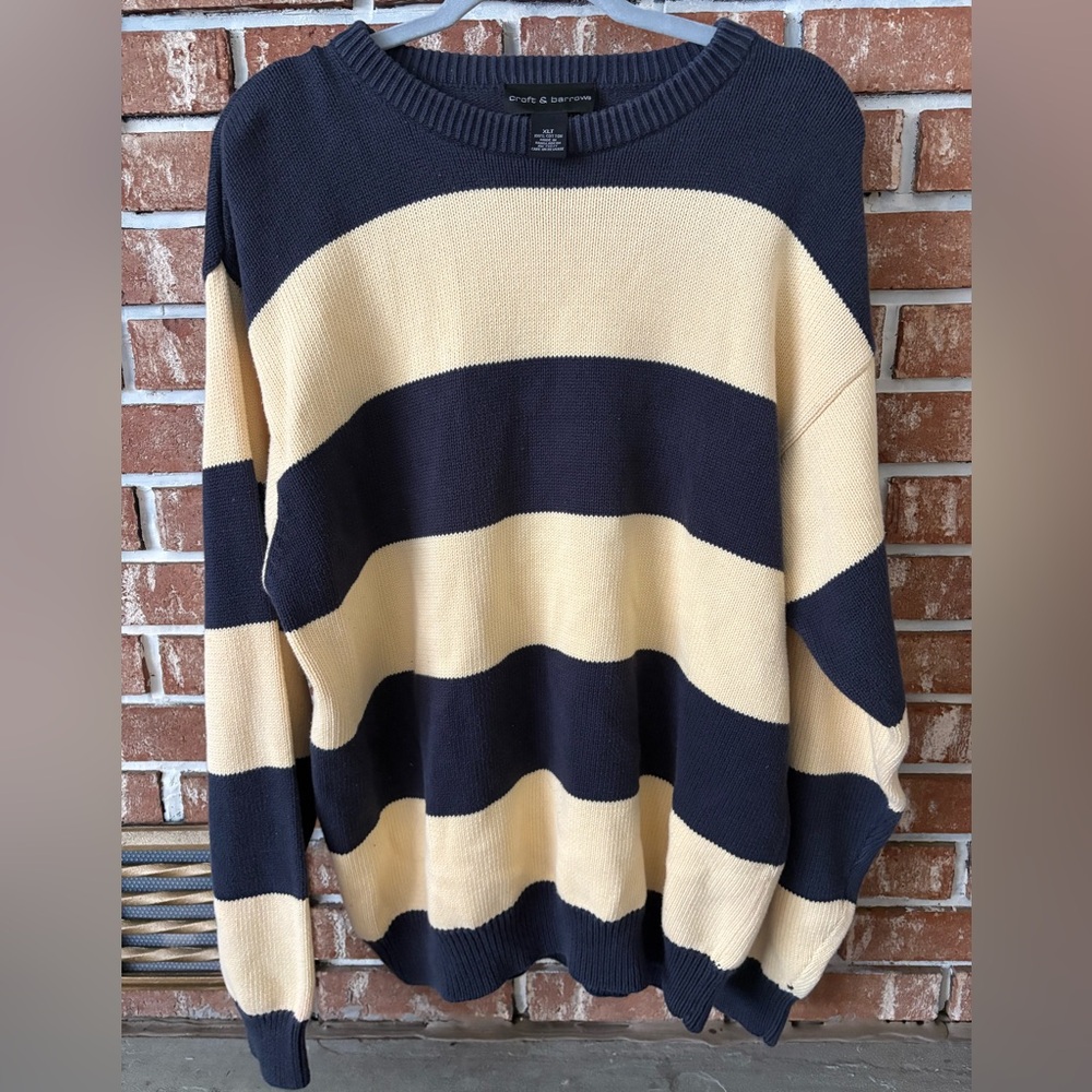 Croft & Barrow Navy and Yellow Striped Crewneck Sweater